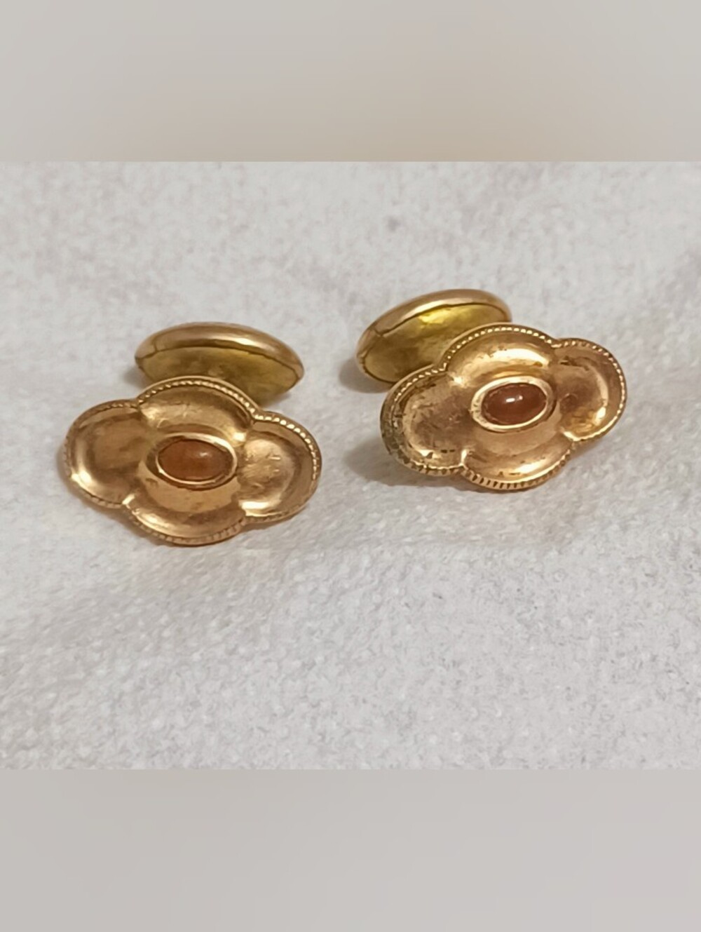 Antique Pure Gold Front&Back Capped Edwardian1890Carnelian Flower Ball Cufflinks